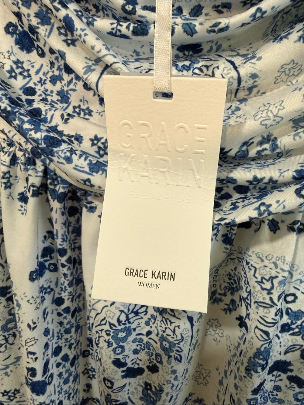 Grace Karin White Maxi Dress with Blue Paisley Print - Picture 3 of 4